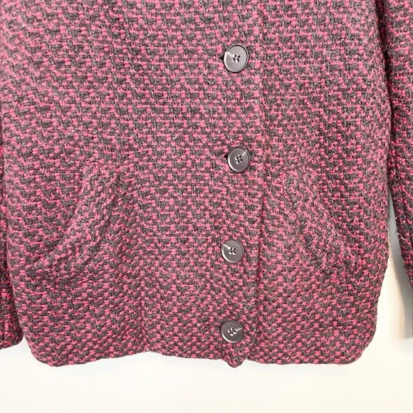 Theory Women's Red Black Wool Knit Ambril Loryelle Cardigan Sweater Size P/TP - Picture 3 of 9